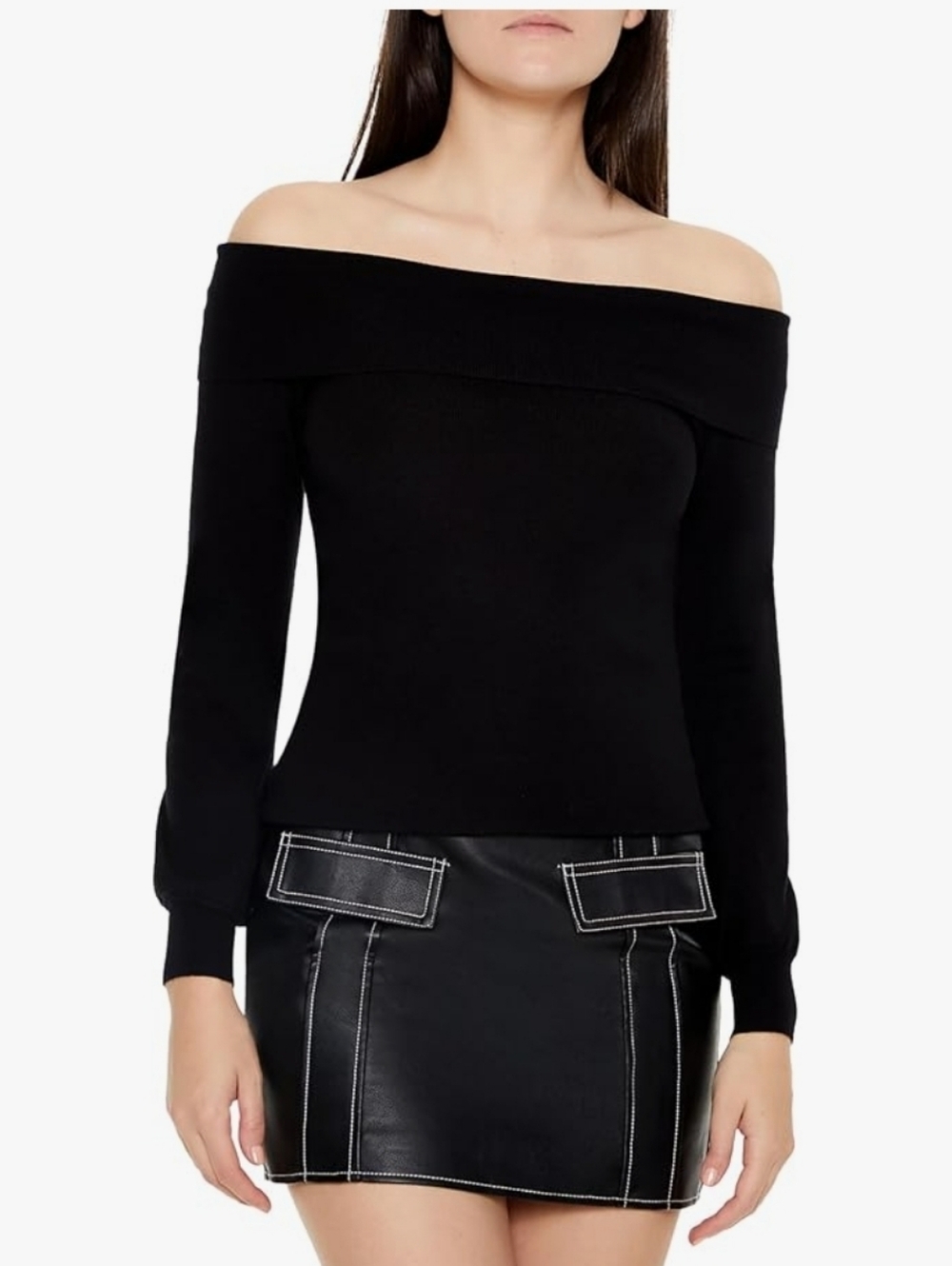 Forever 21 Black Off-Shoulder Knit Top